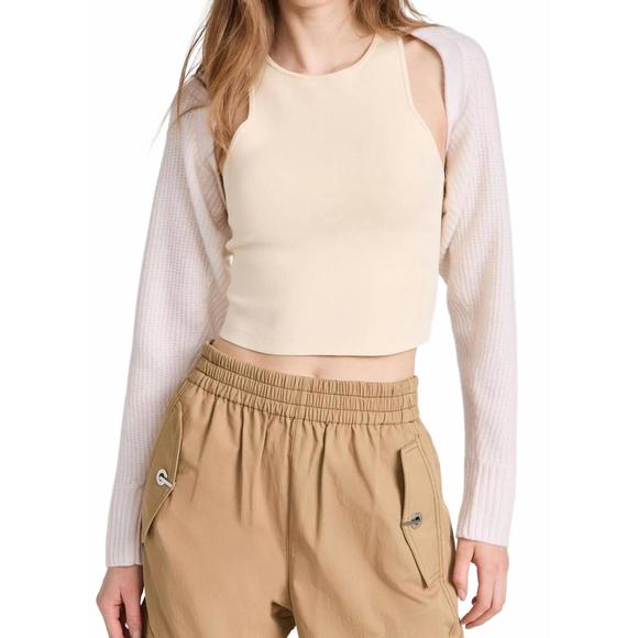 NEW WHITE + WARREN cashmere ribbed shrug in white